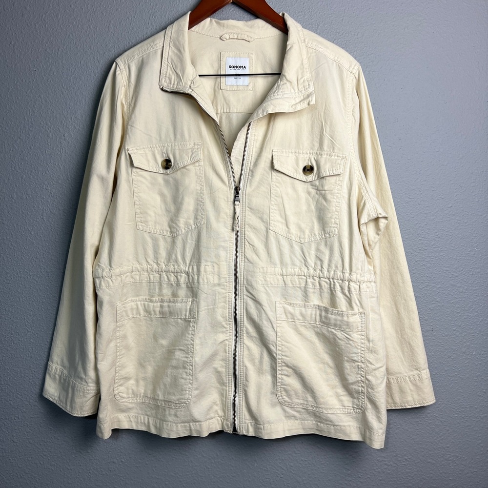 Sonoma Women's XXL Beige Cotton Blend Military Utility Anorak Jacket Full Zip